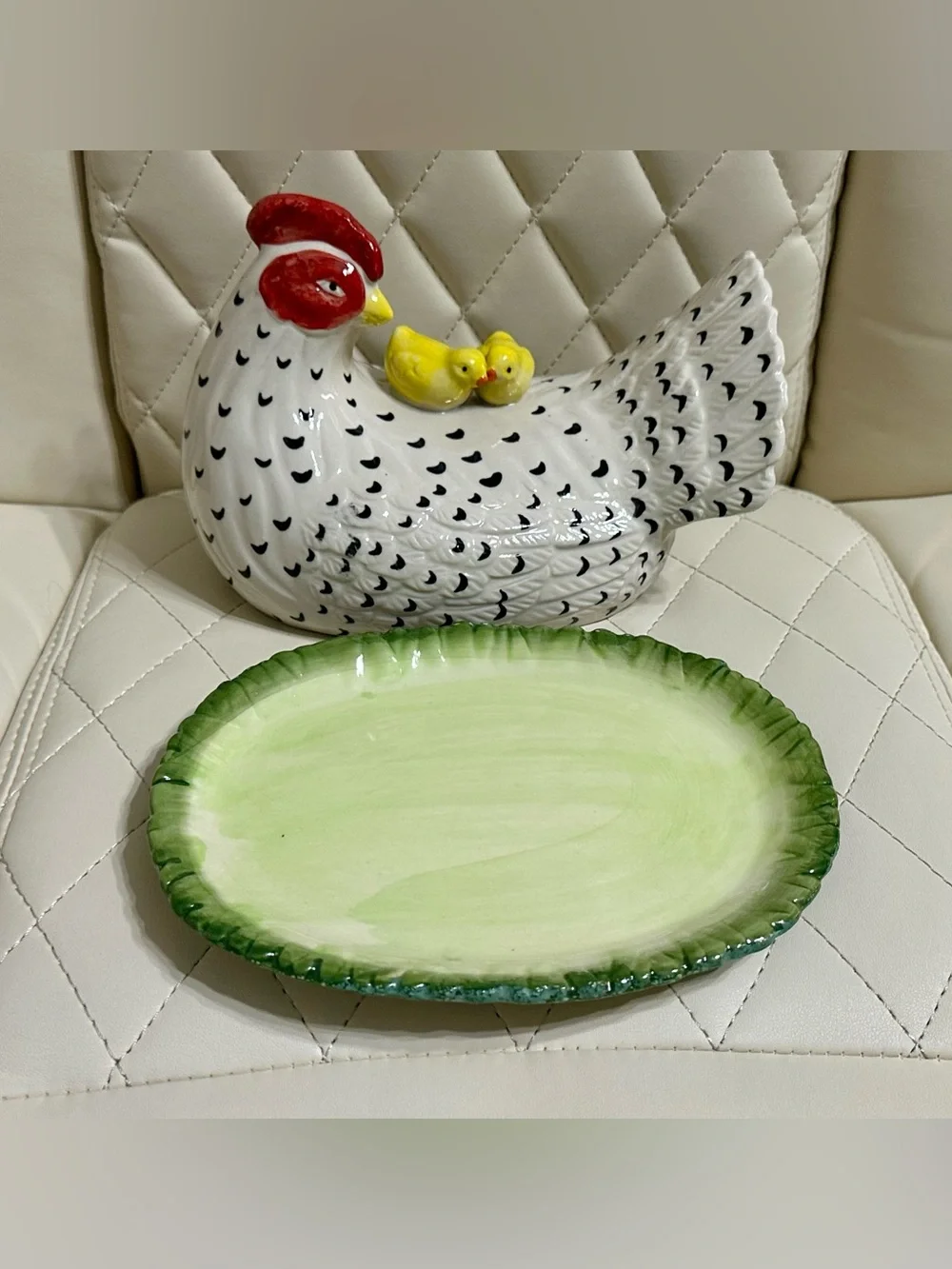 Creative Co-Op Stoneware Hen Shaped Butter Dish w/ Chicks Vintage Reproduction